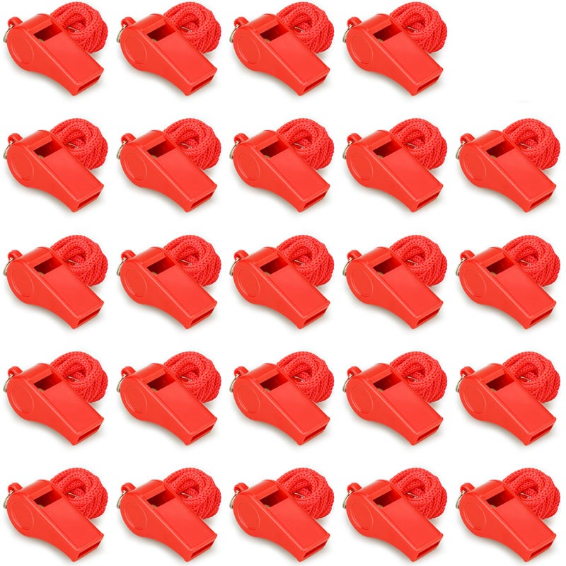 Hipat Red Emergency Whistles with Lanyard, Loud Crisp Sound Plastic Whistles Bulk Ideal for Outdoor Sportï¼ŒLifesavingï¼Œand Officials - Image 1