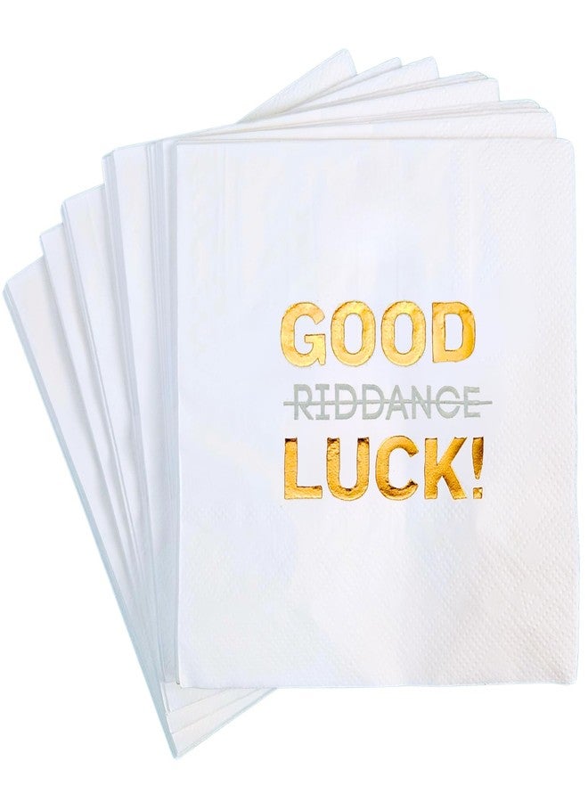 Cloverjoyed Funny Good Luck Cocktail Napkins - 50 Pack White - Farewell, Going Away, Coworker Leaving, Retirement Party Decorations Supplies, Sarcastic Good Riddance Humor - Image 1