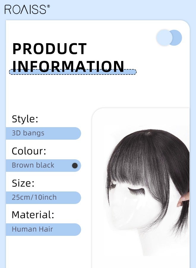 رويس توبرات الشعر البشري الحقيقي ثلاثية الأبعاد للنساء، حواف شعر مع مشابك على الطراز الفرنسي، قطع الشعر للنساء اللواتي يعانين من تساقط الشعر وفقدان الشعر وتغطية الشعر الرمادي، بني أسود - Image 3