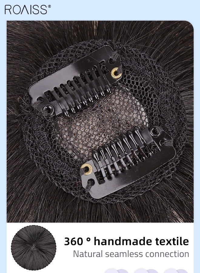 رويس توبرات الشعر البشري الحقيقي ثلاثية الأبعاد للنساء، حواف شعر مع مشابك على الطراز الفرنسي، قطع الشعر للنساء اللواتي يعانين من تساقط الشعر وفقدان الشعر وتغطية الشعر الرمادي، بني أسود - Image 4