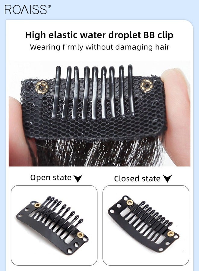 رويس توبرات الشعر البشري الحقيقي ثلاثية الأبعاد للنساء، حواف شعر مع مشابك على الطراز الفرنسي، قطع الشعر للنساء اللواتي يعانين من تساقط الشعر وفقدان الشعر وتغطية الشعر الرمادي، بني أسود - Image 5