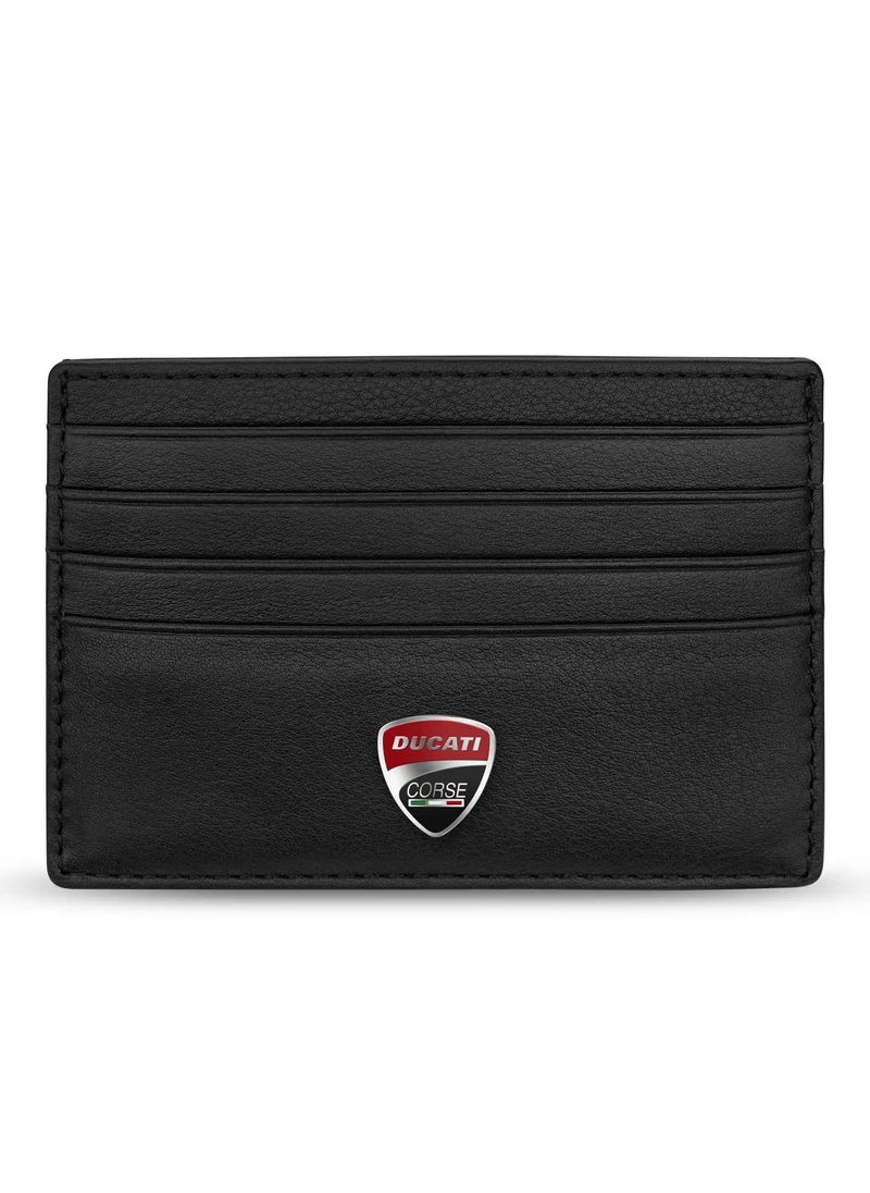 Ducati Corse Ducati Corse Riparo Black Genuine Leather Card Holder For Men - DTLGD2201202