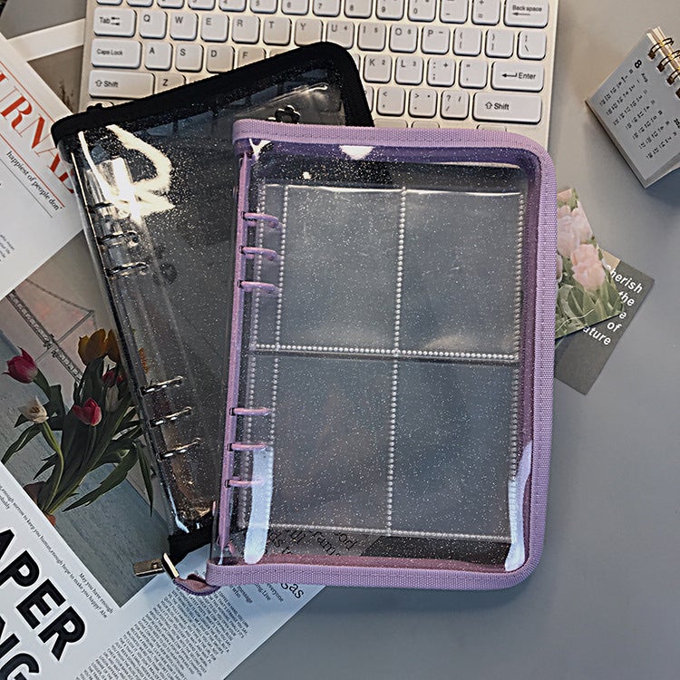 South Korea ins style transparent zipper 6-hole loose-leaf clip notebook detachable a5a6 star-chasing album Color Journal Book  - Image 2