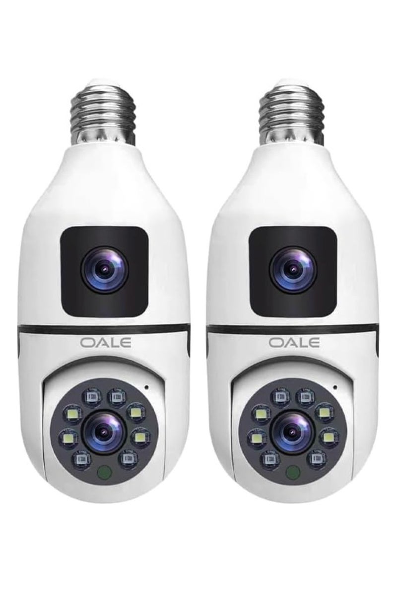 OALE 2 Pcs iHome 02+ Smart Security Camera 2K Resolution, 360° Full View Day & Night Vision, Outdoor Security Camera For Home & Indoor WiFi IP Cameras Dual Camera BT/Wifi Dual Band Instant Alert Bulb Camera With Holder E27 Base  - Image 1