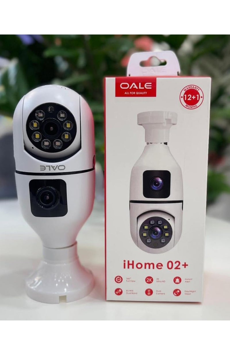 OALE 2 Pcs iHome 02+ Smart Security Camera 2K Resolution, 360° Full View Day & Night Vision, Outdoor Security Camera For Home & Indoor WiFi IP Cameras Dual Camera BT/Wifi Dual Band Instant Alert Bulb Camera With Holder E27 Base  - Image 3