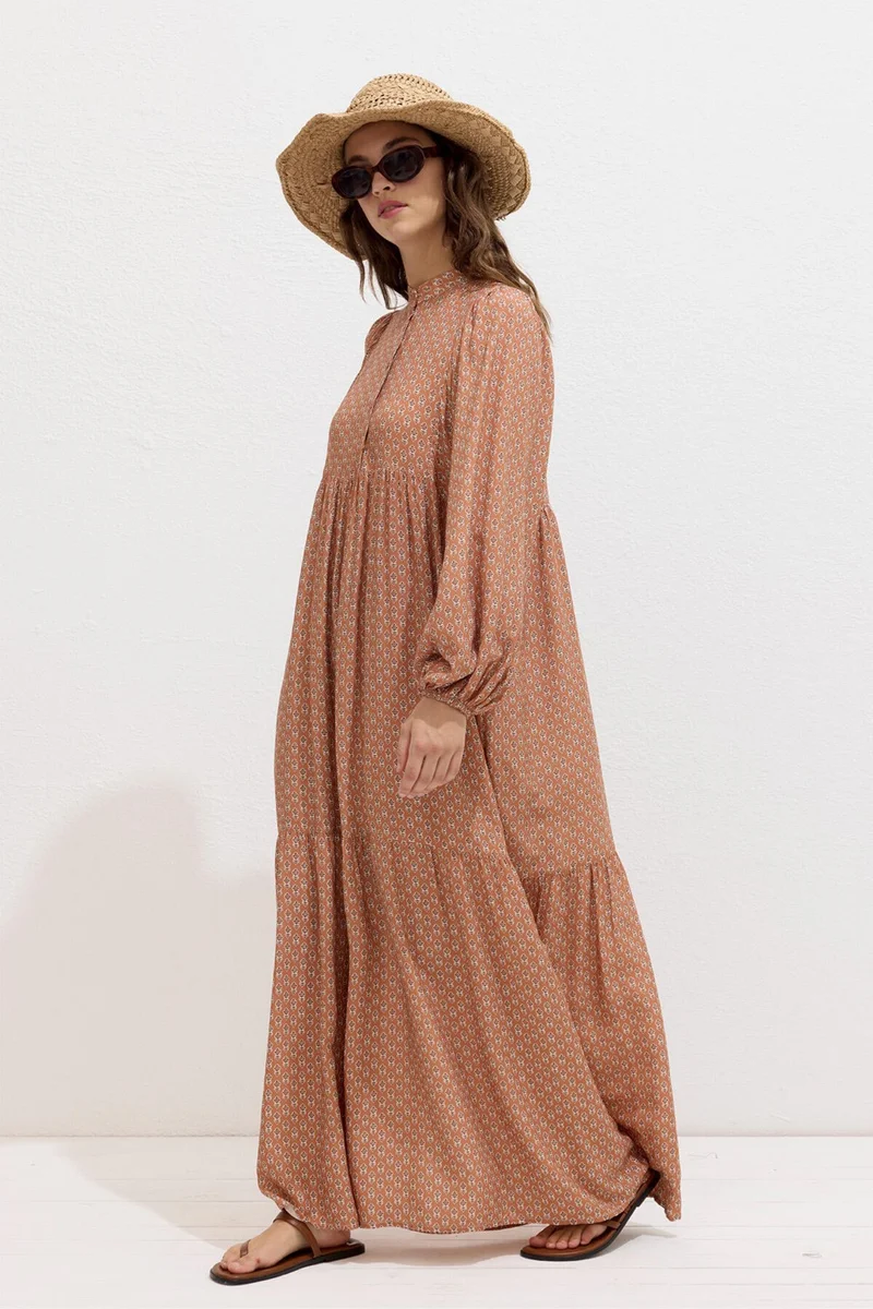 Manuka Viscose Balloon Sleeve Dress Floral Orange