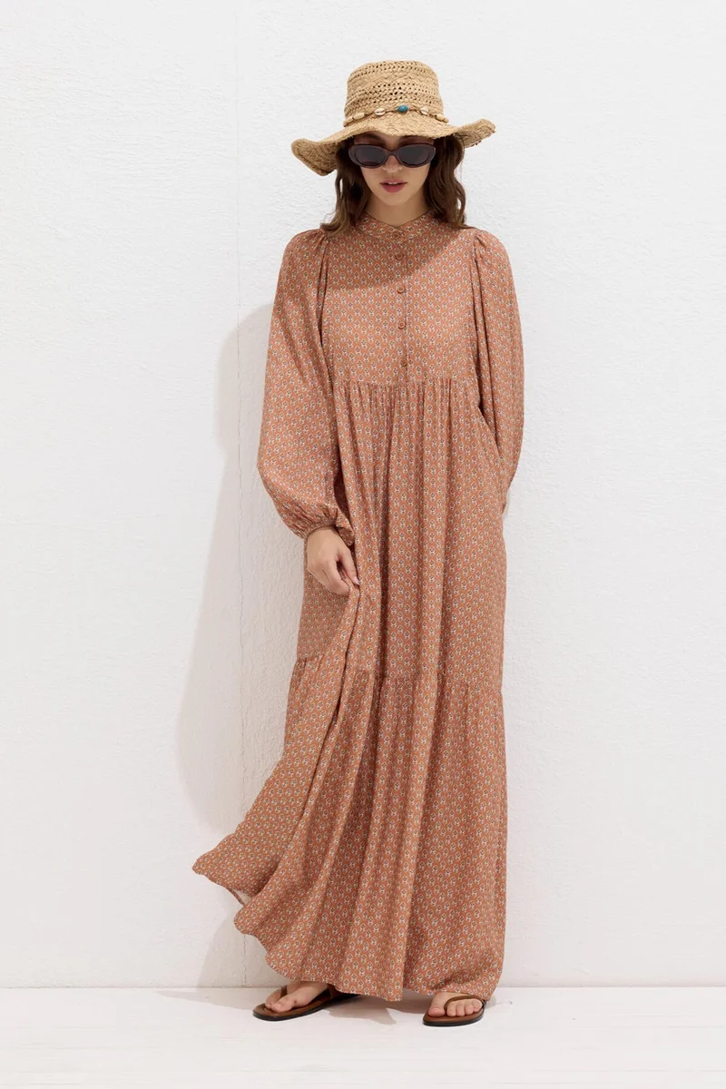 Manuka Viscose Balloon Sleeve Dress Floral Orange