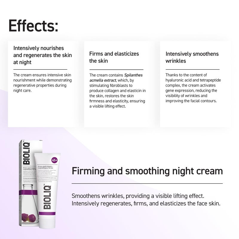 BIOLIQ كريم الليل الم firming والتنعيم 45+ - تجديد، تنعيم التجاعيد، تأثير رفع مع سبيلانثس أكميلا، حمض الهيالورونيك - 50 مل - Image 4
