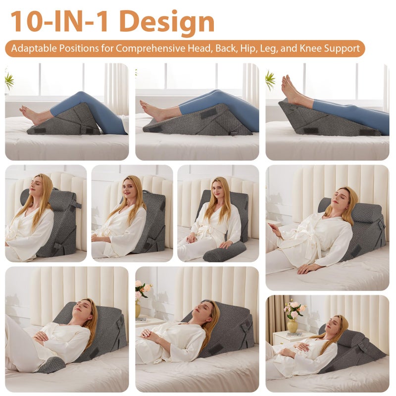 BIEEZZK Orthopedic Bed Wedge Pillow Set 3Pcs, Adjustable Memory Foam, Pillow Wedge for Post Surgery, Back Pain Relief, Triangle Pillows for Acid Reflux, Snoring, GERD, Dark Grey - Image 2