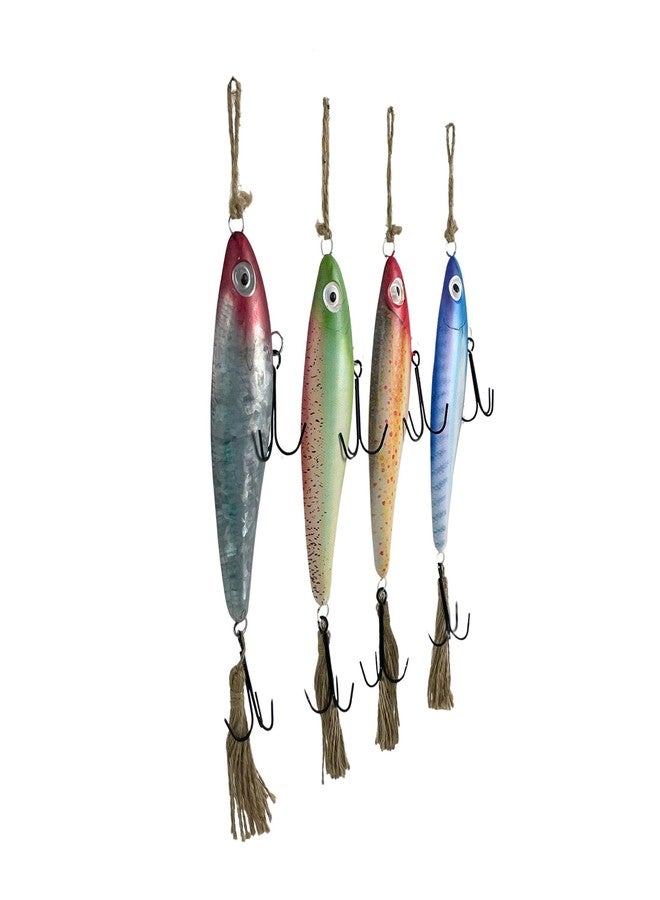 Things2Die4 Vintage Metal Fishing Lure Wall Hangings - Set of 4 - Coastal Decor - Multicolor Finish with Jute Hangers - Nautical Wall Art for Beach House, Kitchen, or Living Room - Image 3