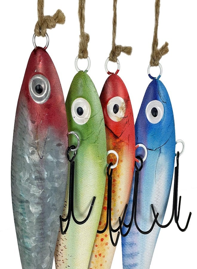 Things2Die4 Vintage Metal Fishing Lure Wall Hangings - Set of 4 - Coastal Decor - Multicolor Finish with Jute Hangers - Nautical Wall Art for Beach House, Kitchen, or Living Room - Image 2