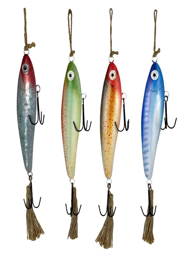 Things2Die4 Vintage Metal Fishing Lure Wall Hangings - Set of 4 - Coastal Decor - Multicolor Finish with Jute Hangers - Nautical Wall Art for Beach House, Kitchen, or Living Room - Image 1