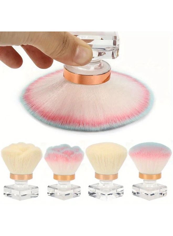 Model C Round Head Loose Powder Brush Fluffy Pink White Bristles Transparent Handle - Image 4
