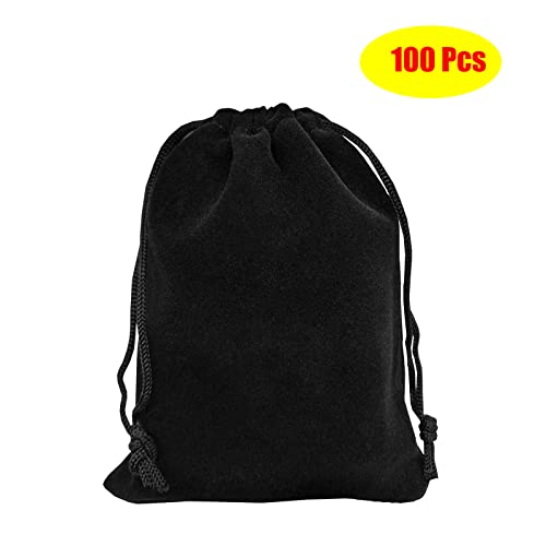 HOSL 100 Pack 3x4 Velvet Bags with Drawstrings Black Jewelry Pouch Velvet Gift Bags Small for Necklace Earrings Bracelet Goodies Candy Wedding Festival Party Favor - Image 2
