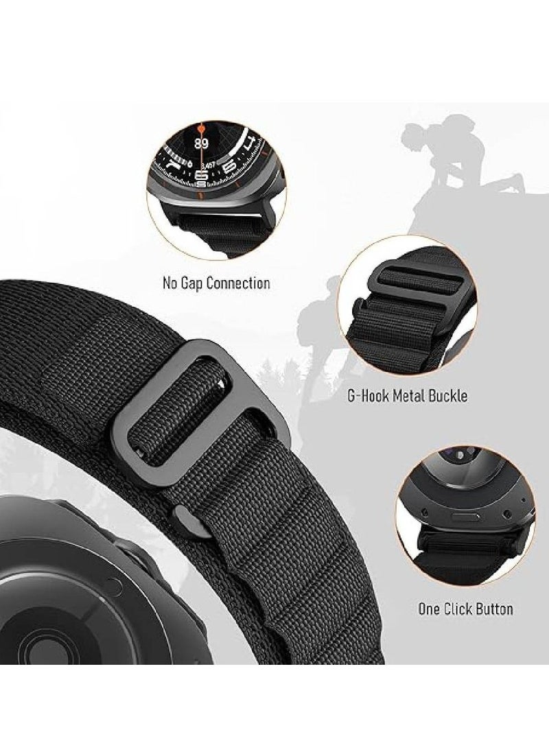 Trail Band for Samsung Galaxy Watch Ultra Bands 47mm Men/Women, Rugged Fabric Nylon Alpine Sport Loop Strap for Samsung Galaxy Watch 7 Ultra Band 47 mm 2024 Breathable Replacement Wristband (Black) - Image 2