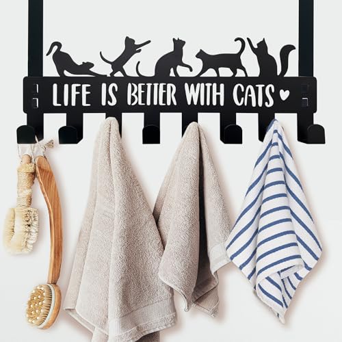 BiaGift Over The Door Hooks Hanger, Coat Rack, Black Cat Gifts for Lovers, 8 Decorative Towel Rack Organizer, Hanger Hook, Decor Bathroom Accessories, - Image 2