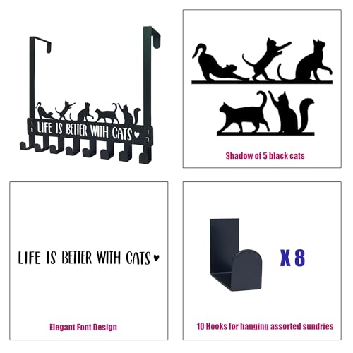 BiaGift Over The Door Hooks Hanger, Coat Rack, Black Cat Gifts for Lovers, 8 Decorative Towel Rack Organizer, Hanger Hook, Decor Bathroom Accessories, - Image 3
