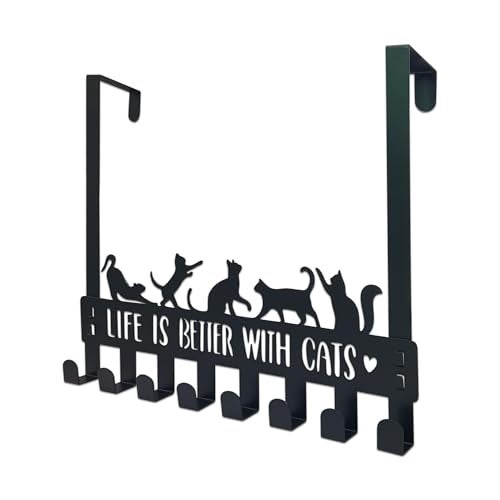 BiaGift Over The Door Hooks Hanger, Coat Rack, Black Cat Gifts for Lovers, 8 Decorative Towel Rack Organizer, Hanger Hook, Decor Bathroom Accessories, - Image 1