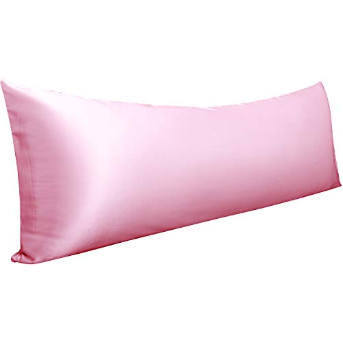 NTBAY Satin Body Pillowcase for Hair and Skin Luxurious and Silky Pillow case with Envelope Closure 20x54 Inches Pink