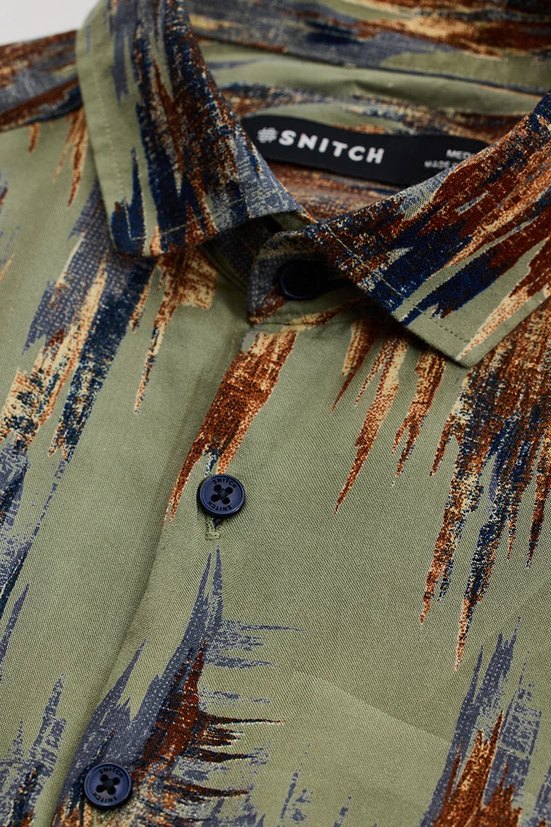 سنيتش Sage Abstract Long Sleeve Slim Fit Casual Shirt
