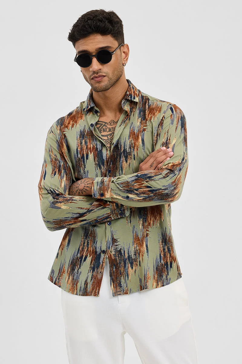 سنيتش Sage Abstract Long Sleeve Slim Fit Casual Shirt