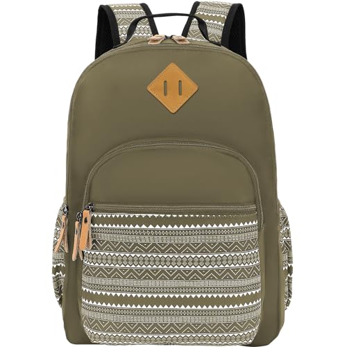 Leaper Geometric Backpack for School Laptop Backpack for Men Women Water-resistant Bookbags Travel Backpack Girls Army Green - Image 3