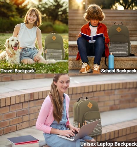 Leaper Geometric Backpack for School Laptop Backpack for Men Women Water-resistant Bookbags Travel Backpack Girls Army Green - Image 2