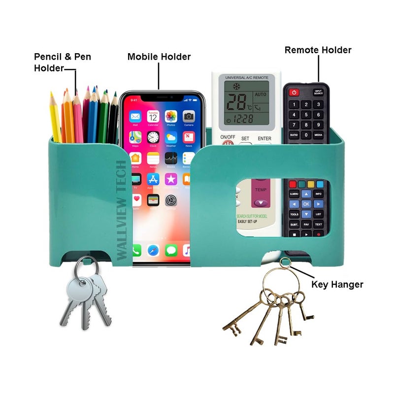 WALLVIEW TECH Mobile Holder | Plastic Storage Case for Ac/Tv Remotes | Multi-Purpose Wall Phone Stand for Charging | Remote Wall Organiser | Smart Stand Wall Gadget (Green) - Image 2