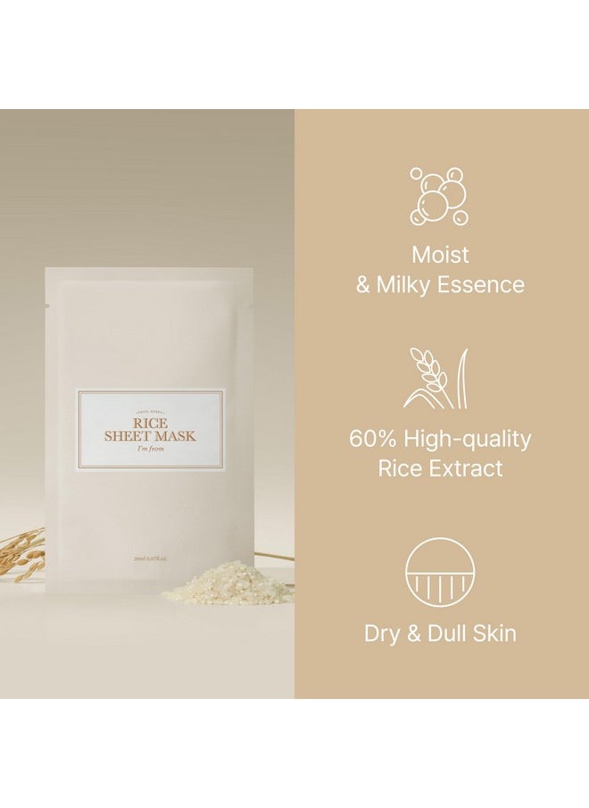 I'M FROM Rice Sheet Mask Pack Of 5 60% Korean Rice Face Mask Creamy Hydration For Dry Combination Skin Moist Milky Essence Biodegradable Vegan Hypoallergenic 20Ml  - Image 2