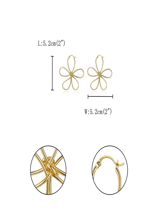 FANZE Gold Plated Flower Hoop Earrings for Women Floral Statement Earrings for Lady - Image 5