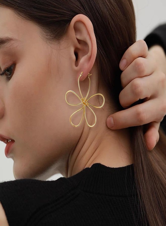 FANZE Gold Plated Flower Hoop Earrings for Women Floral Statement Earrings for Lady - Image 2