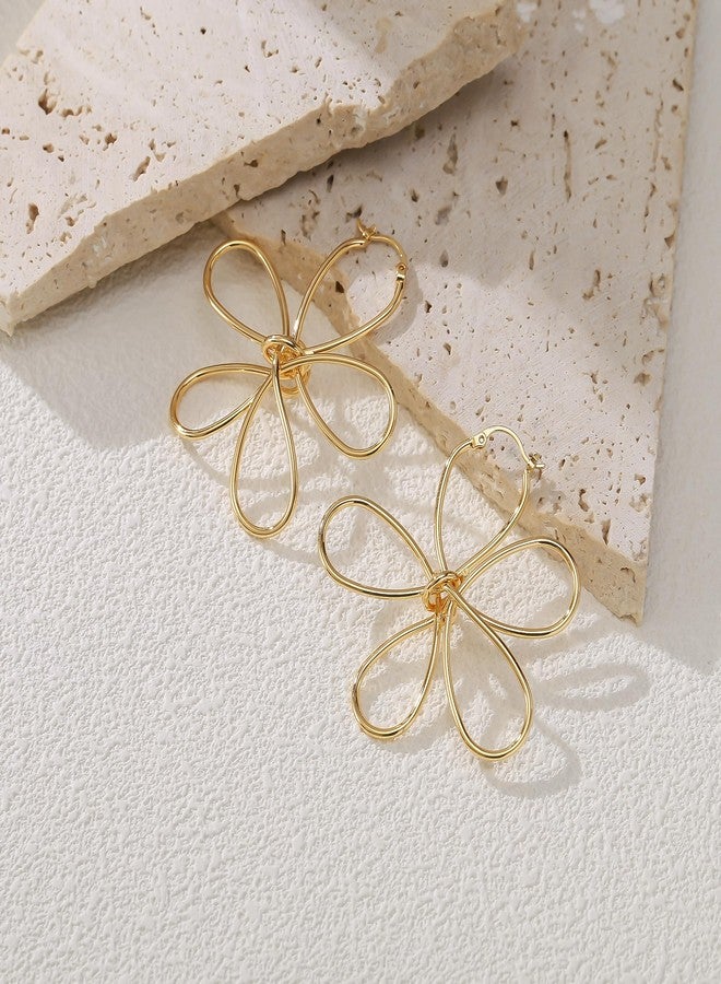 FANZE Gold Plated Flower Hoop Earrings for Women Floral Statement Earrings for Lady - Image 4