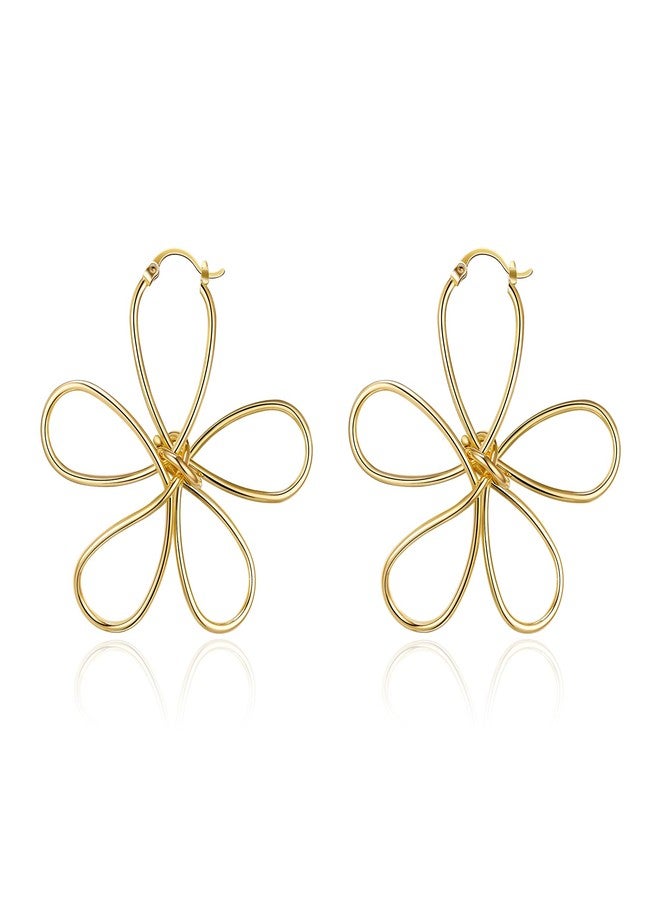 FANZE Gold Plated Flower Hoop Earrings for Women Floral Statement Earrings for Lady - Image 1