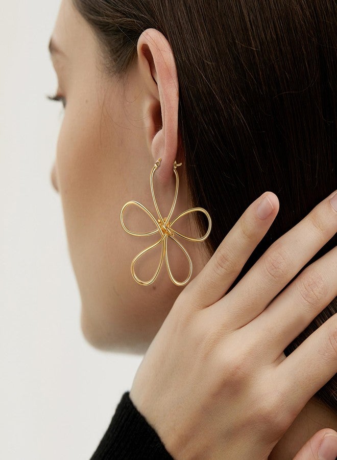FANZE Gold Plated Flower Hoop Earrings for Women Floral Statement Earrings for Lady - Image 3