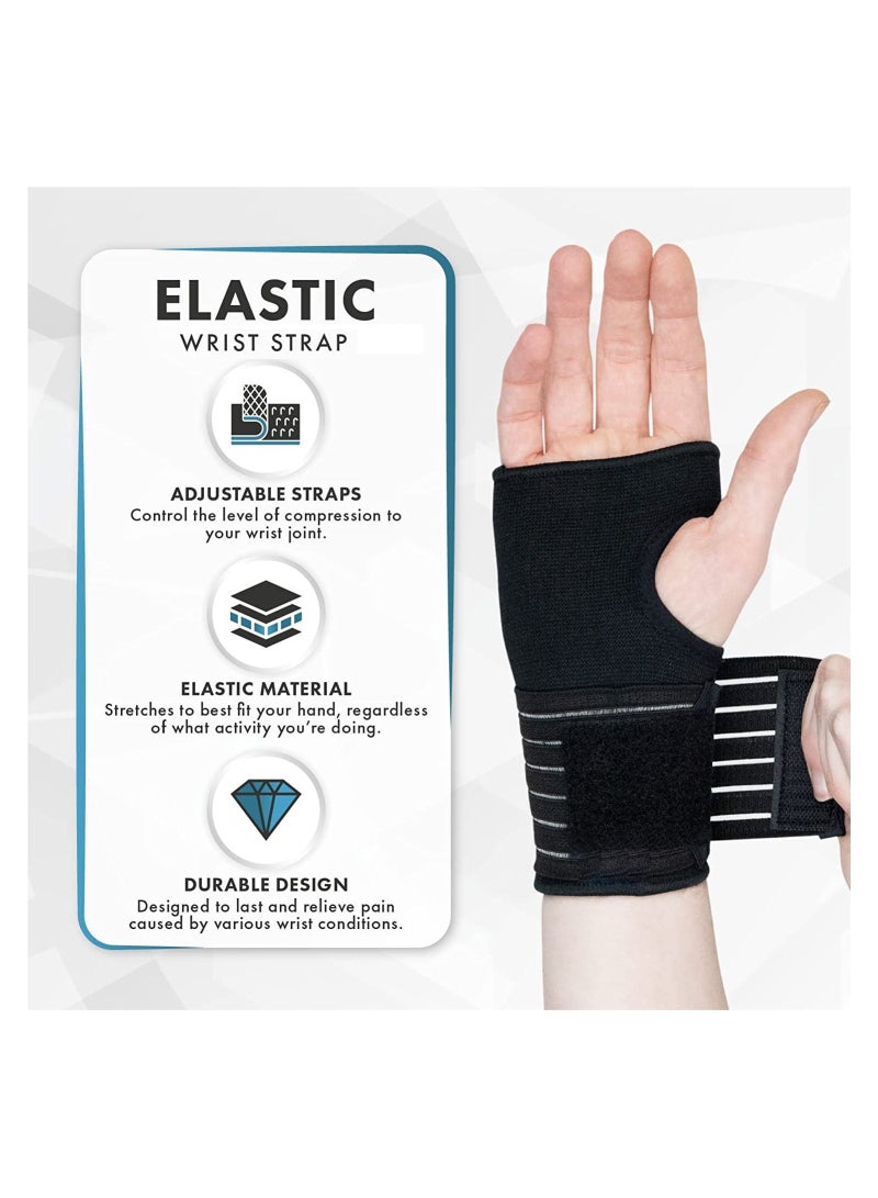 NIBEMINENT Wrist Brace Elastic Support with Strap Ideal for Sprains Injury or Sports Use no Metal bar Without inhibiting Flexibility Left Right M Black 2Pcs - Image 5