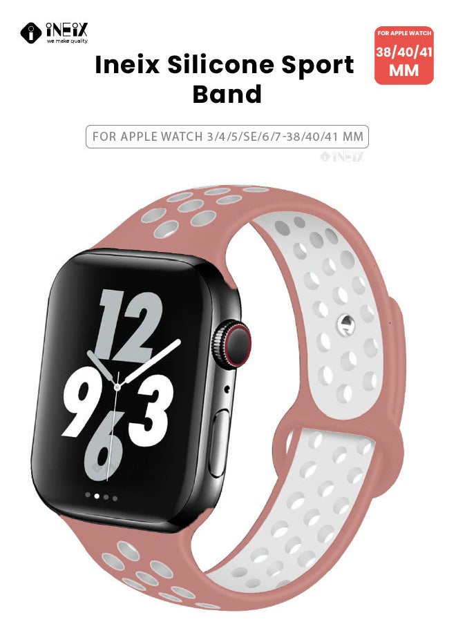 INEIX - Soft Silicone Sport Nike Edition Replacement Strap For Apple Watch 38/40/41 mm - Pink/White - Image 1