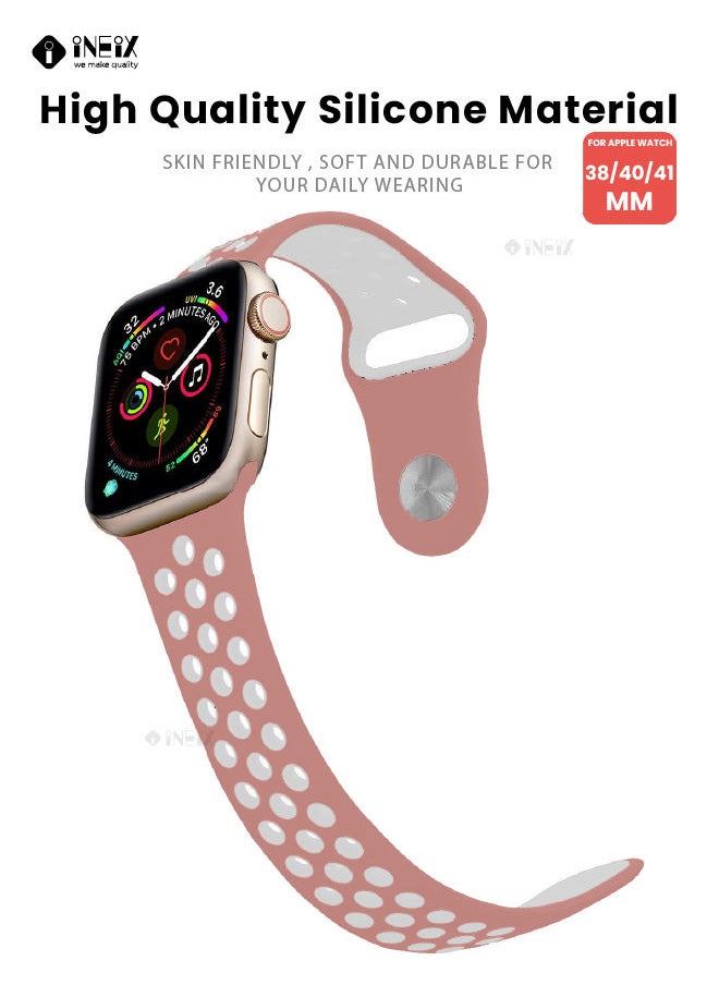 INEIX - Soft Silicone Sport Nike Edition Replacement Strap For Apple Watch 38/40/41 mm - Pink/White - Image 1