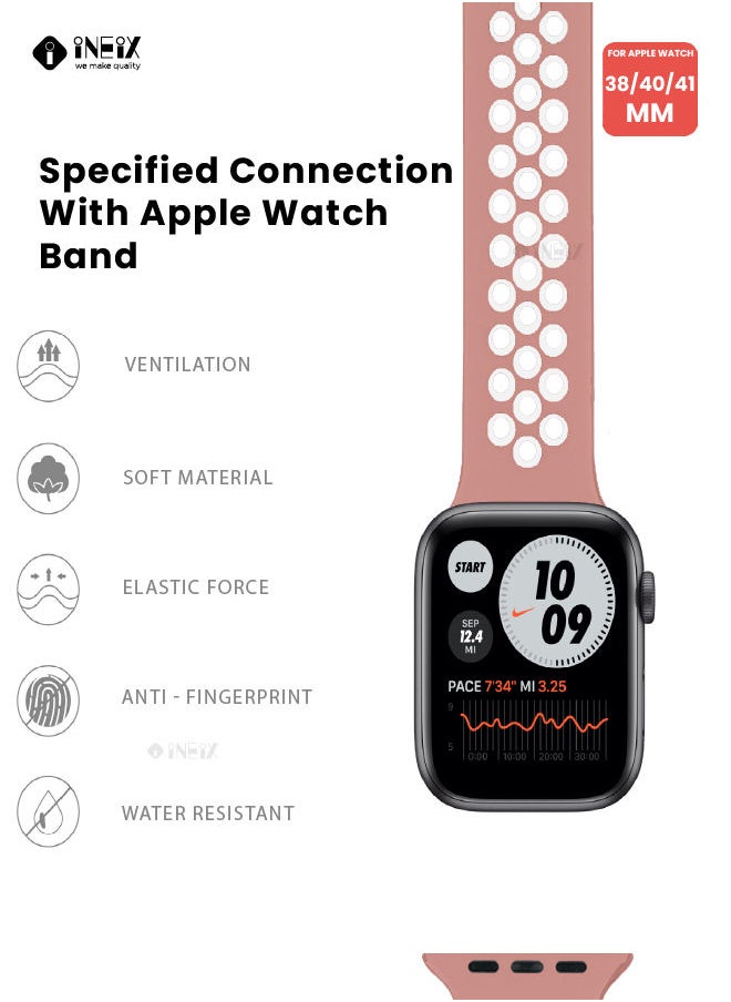 INEIX - Soft Silicone Sport Nike Edition Replacement Strap For Apple Watch 38/40/41 mm - Pink/White - Image 1