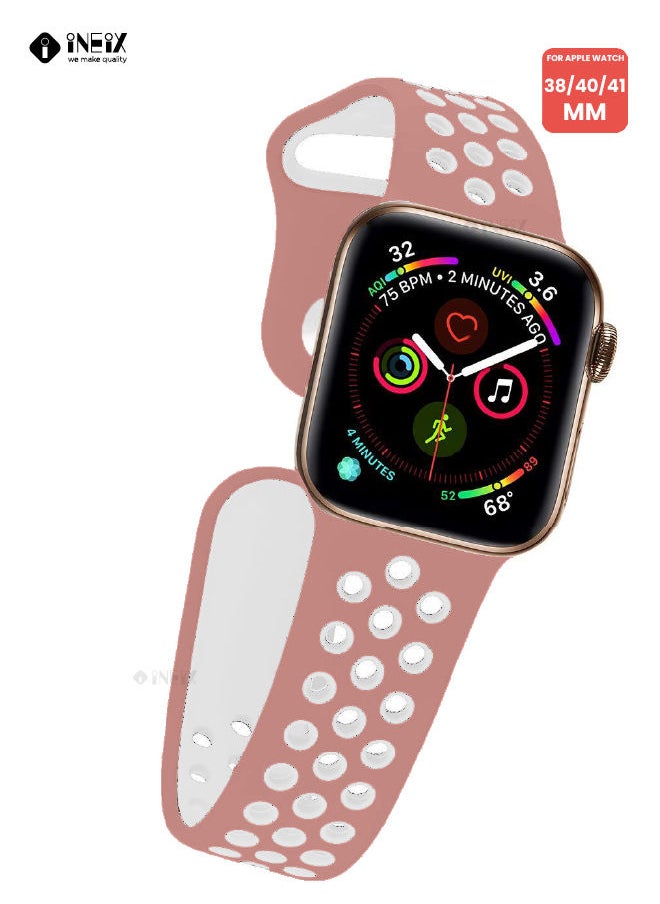 INEIX - Soft Silicone Sport Nike Edition Replacement Strap For Apple Watch 38/40/41 mm - Pink/White - Image 1