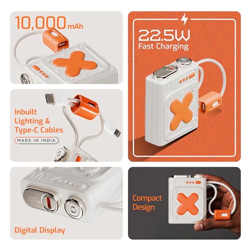 Pebble Rapid Fuel Power Bank, 22.5W Ultra Fast Charging, Built-in Type-C & Lightning Cable, Digital Display, 10-Way Protection, Compact Design - Image 2