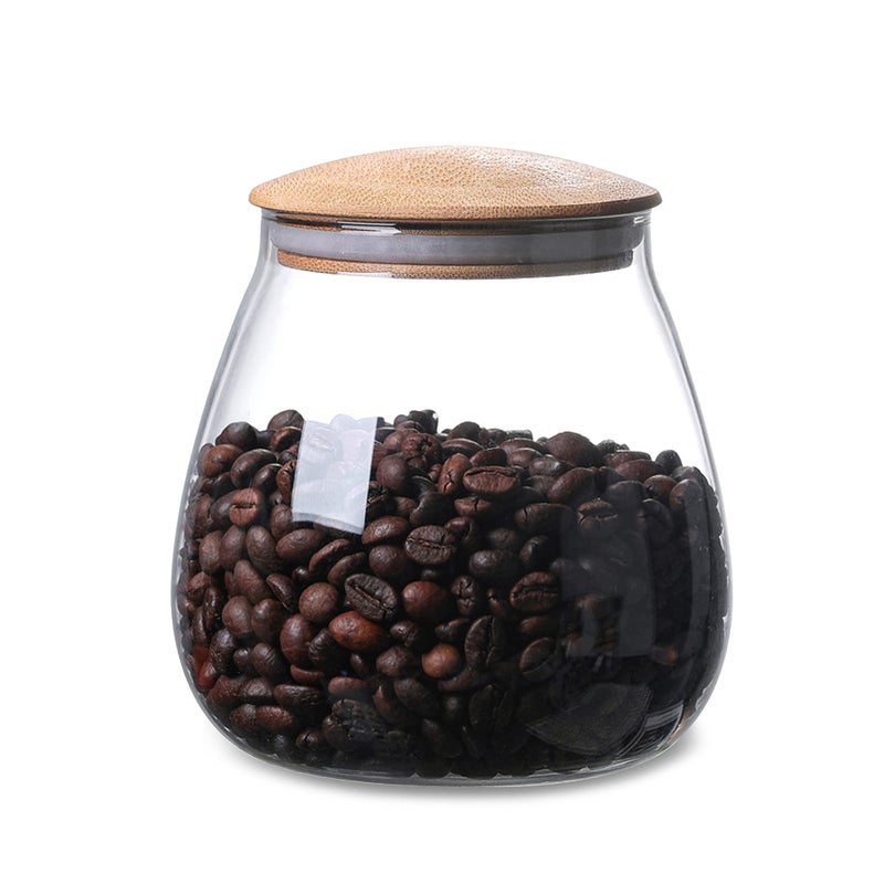 MOLADRI 800 ML26 FL OZ Clear Cute Glass Storage Canister Holder with Airtight Bamboo Lid Round Modern Decorative Container Jar for Coffee Spice Candy Salt Cookie Condiment Pepper Sugar