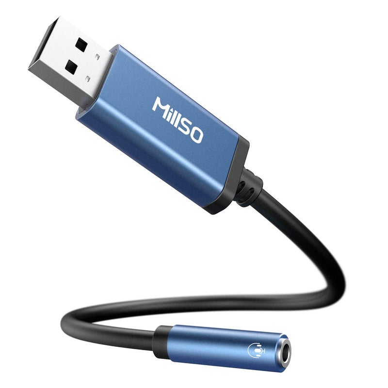 MillSO USB to 3.5mm Audio Jack Adapter, Sapphire Blue TRRS USB to AUX Audio Jack External Stereo Sound Card for Headphone, Speaker, PS4, PS5, PC, Laptop, Desktops - 1 Feet - Image 1