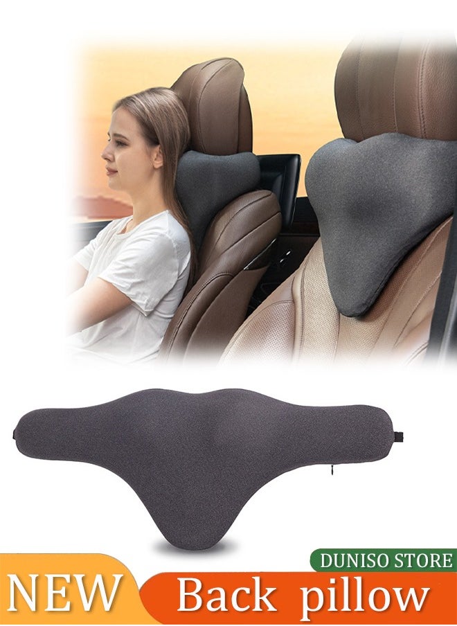 DUNISO Car neck pillow, multifunctional memory cotton lumbar support pillow, headrest，with adjustable webbing and buckle, pressure relief and breathable, suitable for home office and driving, 67 * 10 * 27.5cm (grey) ﻿  - Image 1