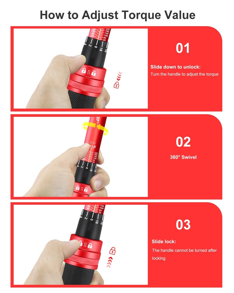 ATsafepro 3/8 torque wrench 20-240 in.lb, Inch Pound Torque Wrench Set with Extension & 3/8" to 1/4" Adapter - Â±3% Accuracy, Dual-Direction 72-Tooth for Bike, Motorcycle, Car & Engine Maintenance - Image 5