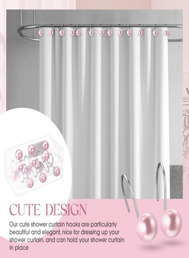 Threehoney 12 Pcs Cute Shower Curtain Hooks Shower Curtain Rings Artifical Pearl Decorative Vintage Rustproof Hooks for Bathroom Country Farmhouse Decor (Pink) - Image 4