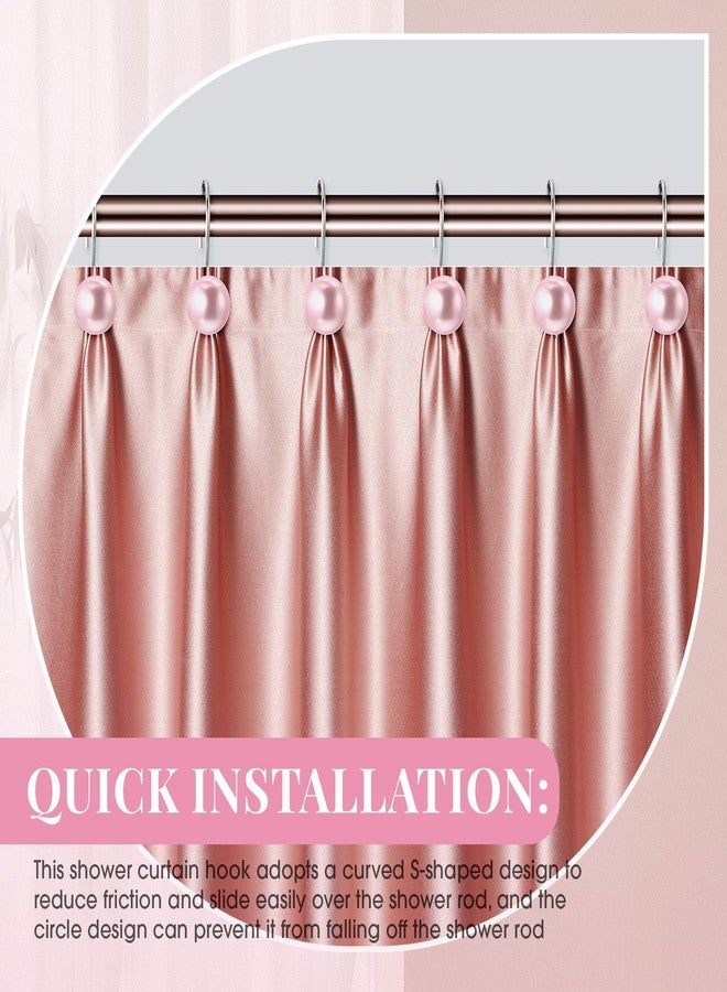 Threehoney 12 Pcs Cute Shower Curtain Hooks Shower Curtain Rings Artifical Pearl Decorative Vintage Rustproof Hooks for Bathroom Country Farmhouse Decor (Pink) - Image 5