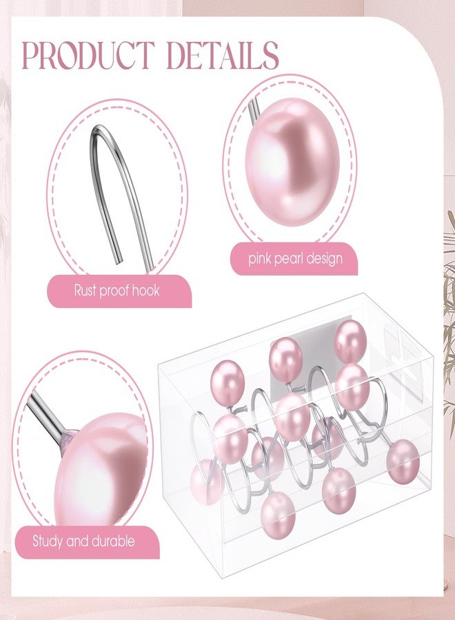 Threehoney 12 Pcs Cute Shower Curtain Hooks Shower Curtain Rings Artifical Pearl Decorative Vintage Rustproof Hooks for Bathroom Country Farmhouse Decor (Pink) - Image 3