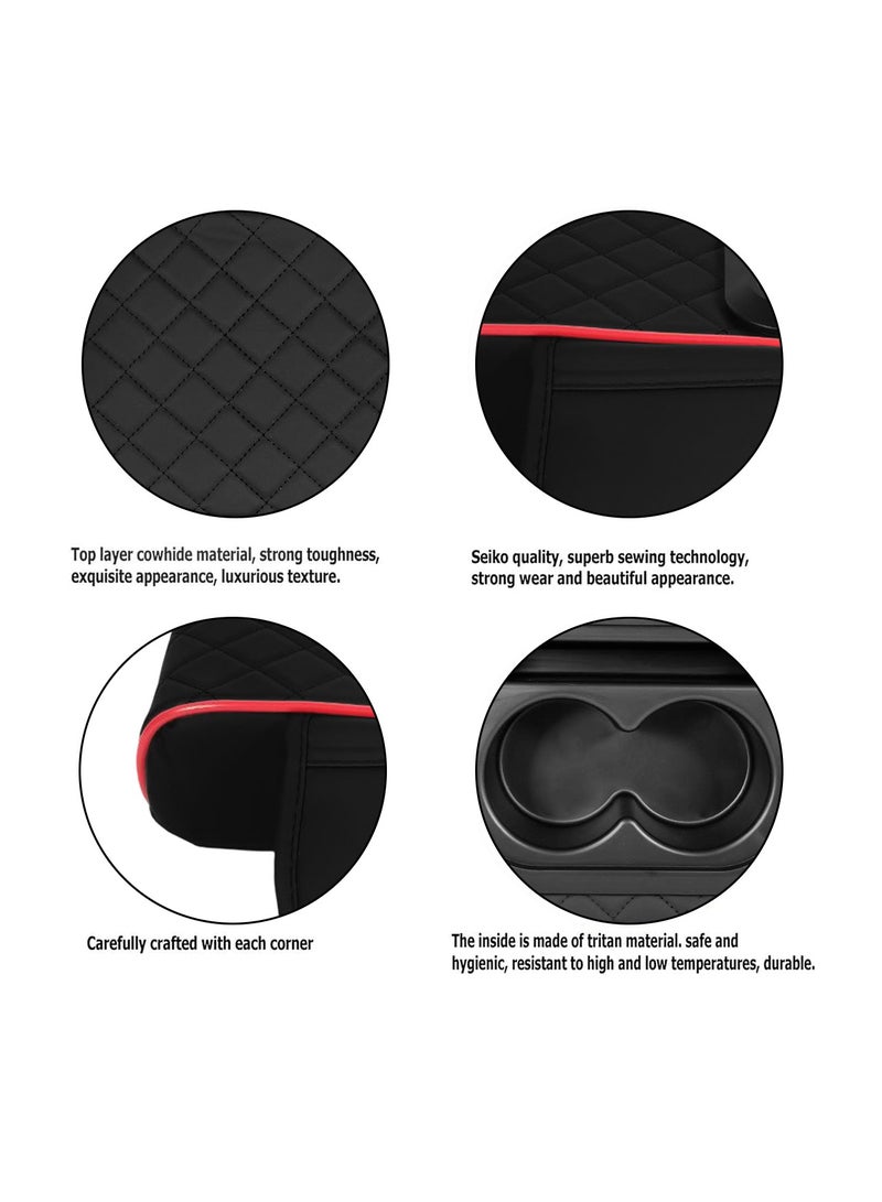 Universal Car Armrest Storage Box with Dual Cup Holder & Organizer | Black & Red PU Leather Memory Foam Cushion, Easy Strap Installation, Fits Most Cars & SUVs - Image 4