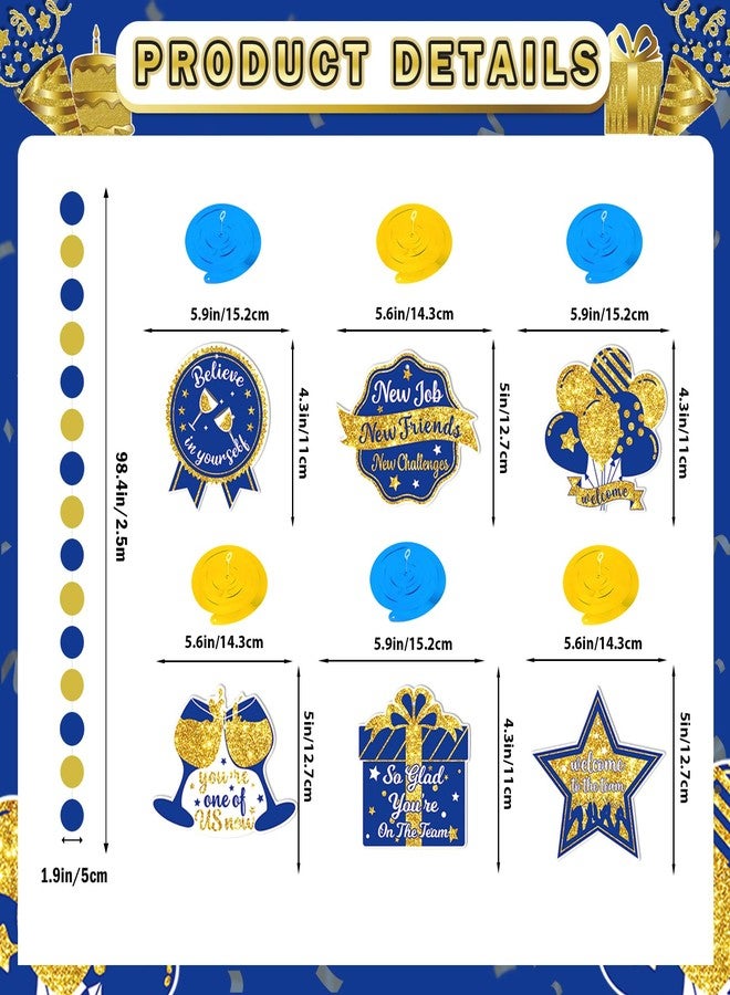 MZ.ogm Welcome To The Team Banner Gold, Welcome Banner Circle Dots Garland Hanging Swirls Paper Flowers Honeycomb Balls, Welcom e Decorations for Employee Office Teacher Colleague Staff - Image 3