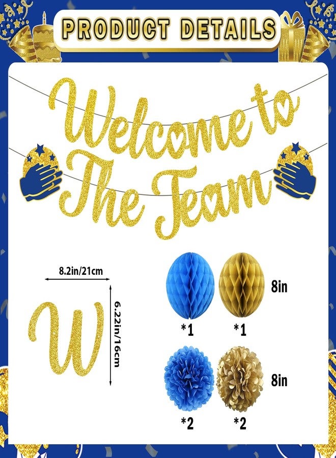 MZ.ogm Welcome To The Team Banner Gold, Welcome Banner Circle Dots Garland Hanging Swirls Paper Flowers Honeycomb Balls, Welcom e Decorations for Employee Office Teacher Colleague Staff - Image 2